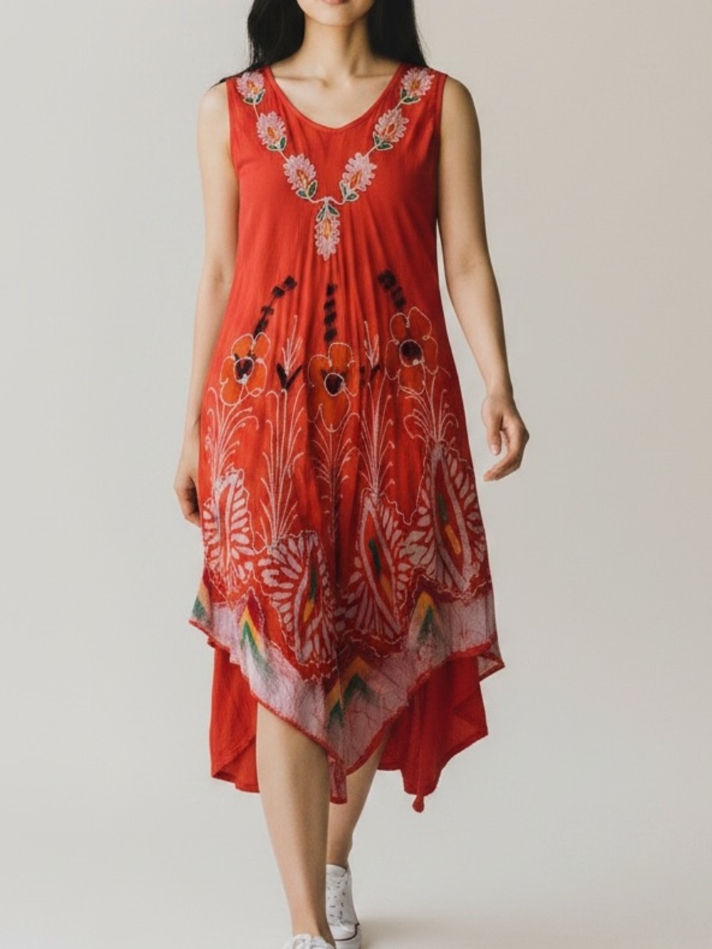 CW Classics Women Floral Sleeveless Asymmetrical Dress Embroidery M Boho Summer
